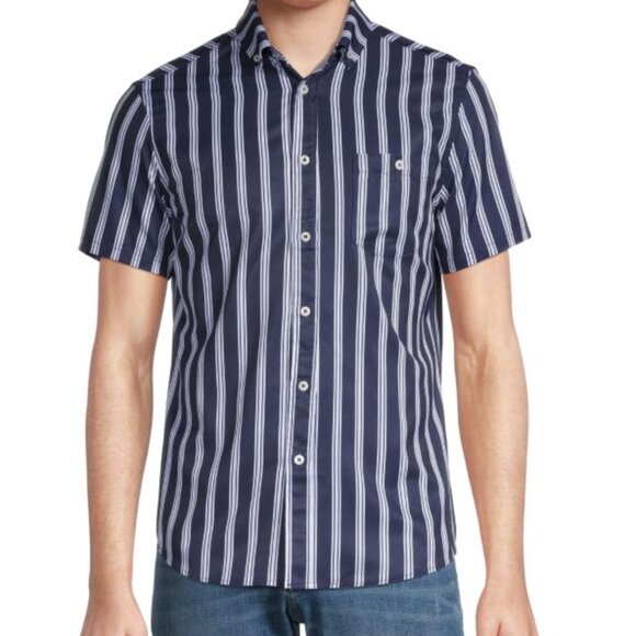 NWT Heritage Report Collection Striped Microstretch Short Sleeve Button Up Shirt - Picture 3 of 8